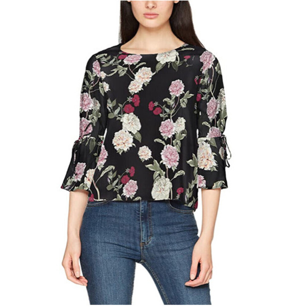 ONLY Women's Paris 2/4 Tie Aop Top Floral Blouse Black/Rebel Flow Size 40EU 12UK